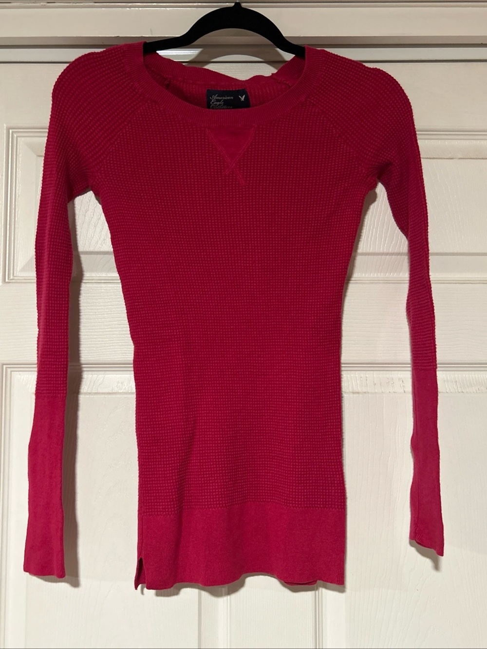American Eagle SMALL Kawaii Waffle Coquette top Y2k Bella Swan Elena Dark Pink!